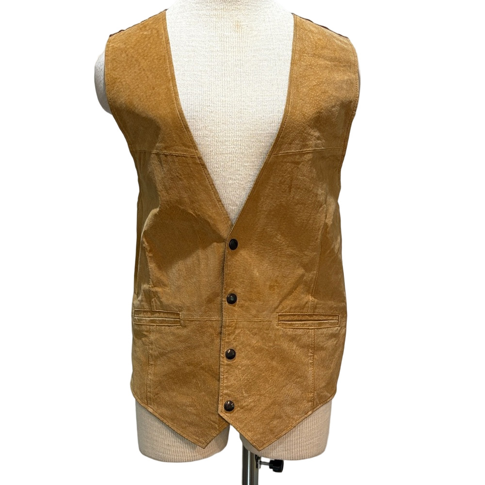 Shebang sz M genuine leather camel colored snap front vest.